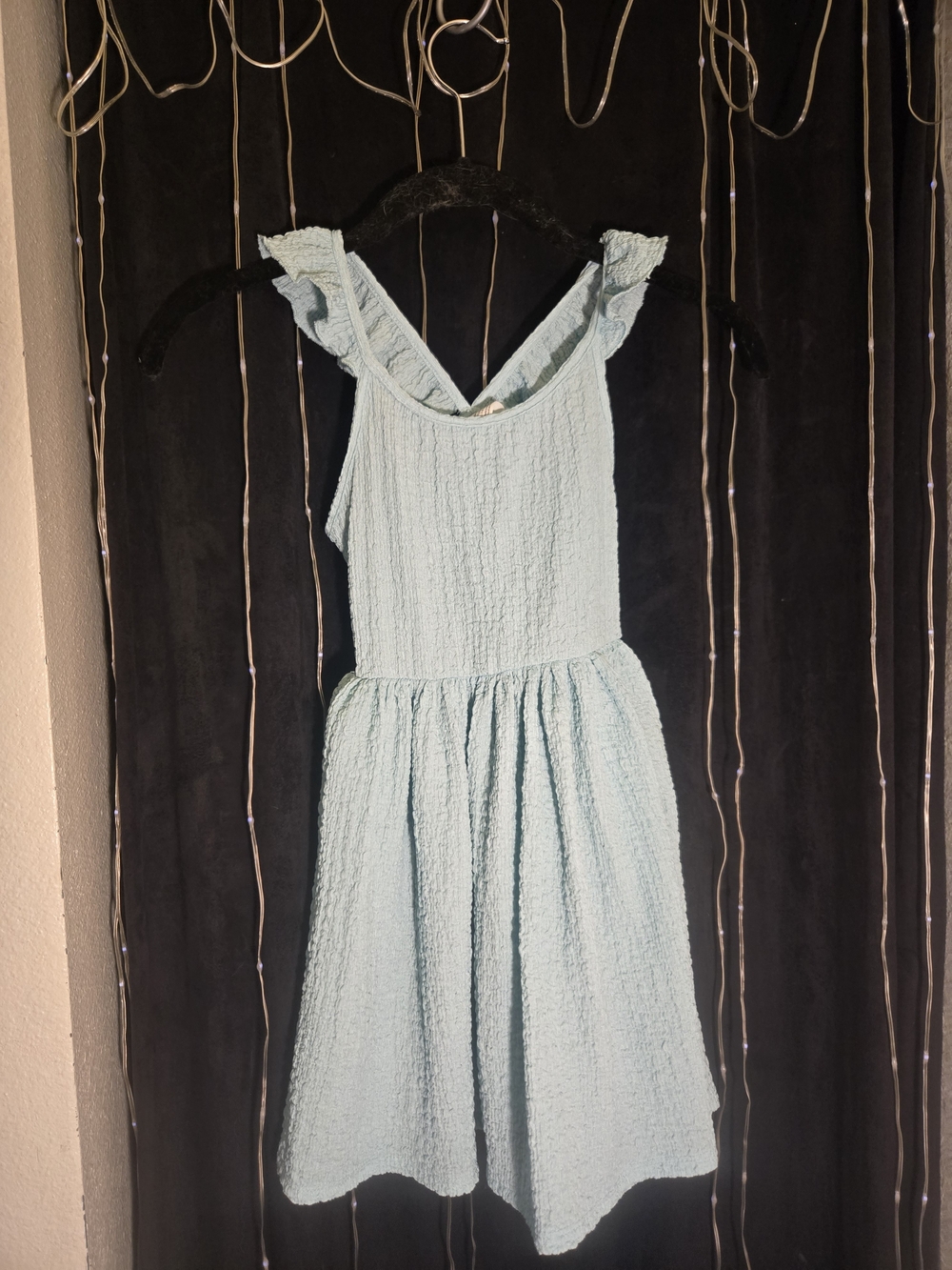 H&M Pale Blue Textured Ruffle-Strap Casual Dress